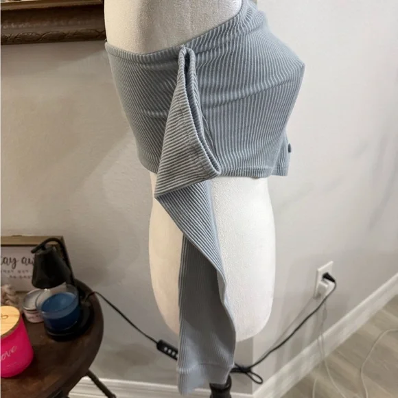 By Egreis - Off-Shoulder Ribbed Button-Up Top - Blue - Picture 4 of 6